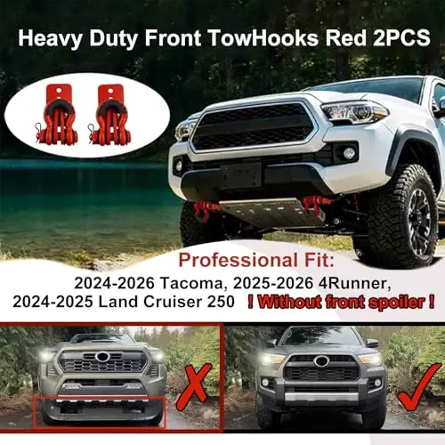 Flame Red Heavy-Duty Front Tow Hooks 2-Pack For Toyota Tacoma 2024–2026, 4Runner 2025–2026, Land Cruiser 250 2024–2025 (No
Flame Red Heavy-Duty Front Tow Hooks 2-Pack For Toyota Tacoma 2024–2026, 4Runner 2025–2026, Land Cruiser 250 2024–2025 (No