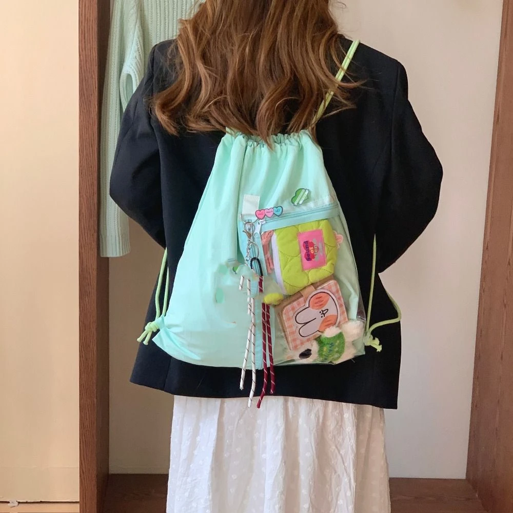 Transparent Pocket Drawstring Backpack Lightweight Handheld Bag Korean Style Itabag Large Capacity Fashion Design Shoulder Bag
Transparent Pocket Drawstring Backpack Lightweight Handheld Bag Korean Style Itabag Large Capacity Fashion Design Shoulder Bag