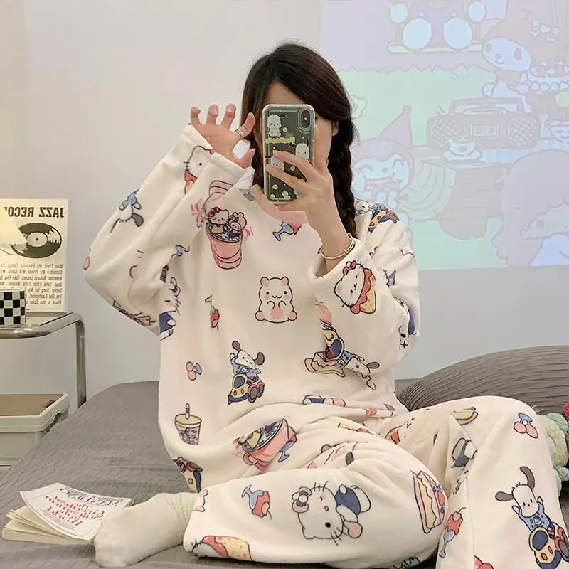 Hello Kitty Pajamas Women Winter Flannel Fleece Warm Long Sleeve Cartoon Homewear Students Cozy Autumn Winter Sanrio Loungewear
Hello Kitty Pajamas Women Winter Flannel Fleece Warm Long Sleeve Cartoon Homewear Students Cozy Autumn Winter Sanrio Loungewear
