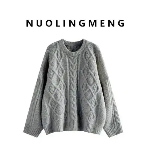 Women's Autumn/winter Cable Knit Sweater Soft Supple Versatile Milk Round Neck Loose-fit Pullover Style Outer Wear Knitted Top