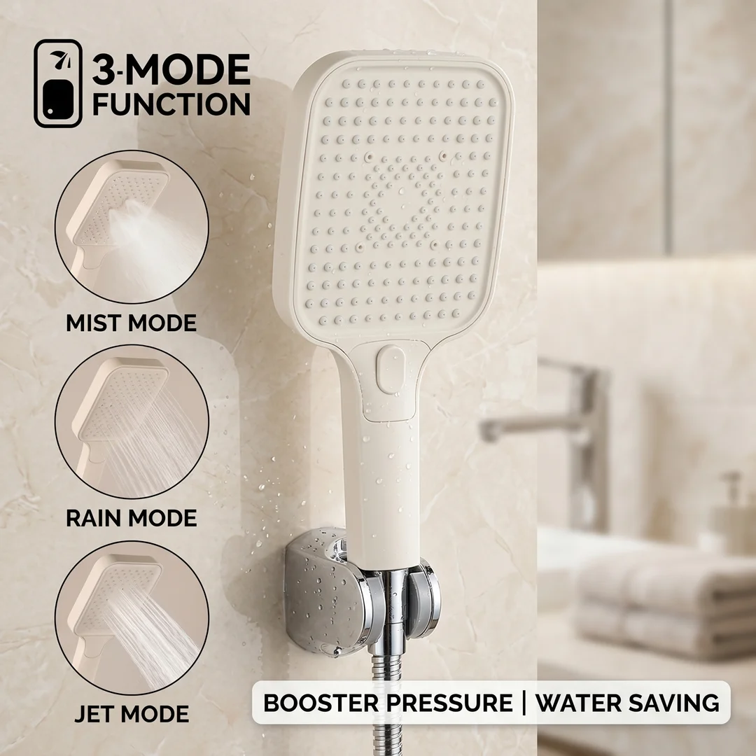 High Pressure 3-Mode Handheld Shower Head, Beige Water Saving Sprayer with Mist/Rain/Jet Modes
High Pressure 3-Mode Handheld Shower Head, Beige Water Saving Sprayer with Mist/Rain/Jet Modes
