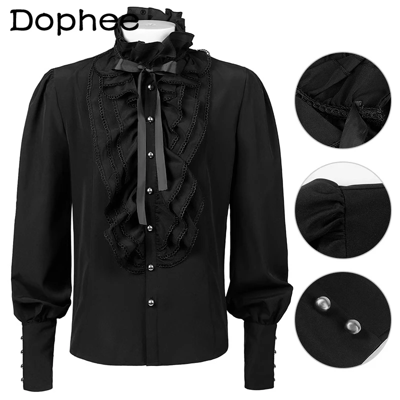 Fashion Lotus Leaf Edge Stand Collar Shirts Men's Retro Long-sleeve Pleated Lace Shirt Trendy Male Lace-up Single Breasted Tops
Fashion Lotus Leaf Edge Stand Collar Shirts Men's Retro Long-sleeve Pleated Lace Shirt Trendy Male Lace-up Single Breasted Tops