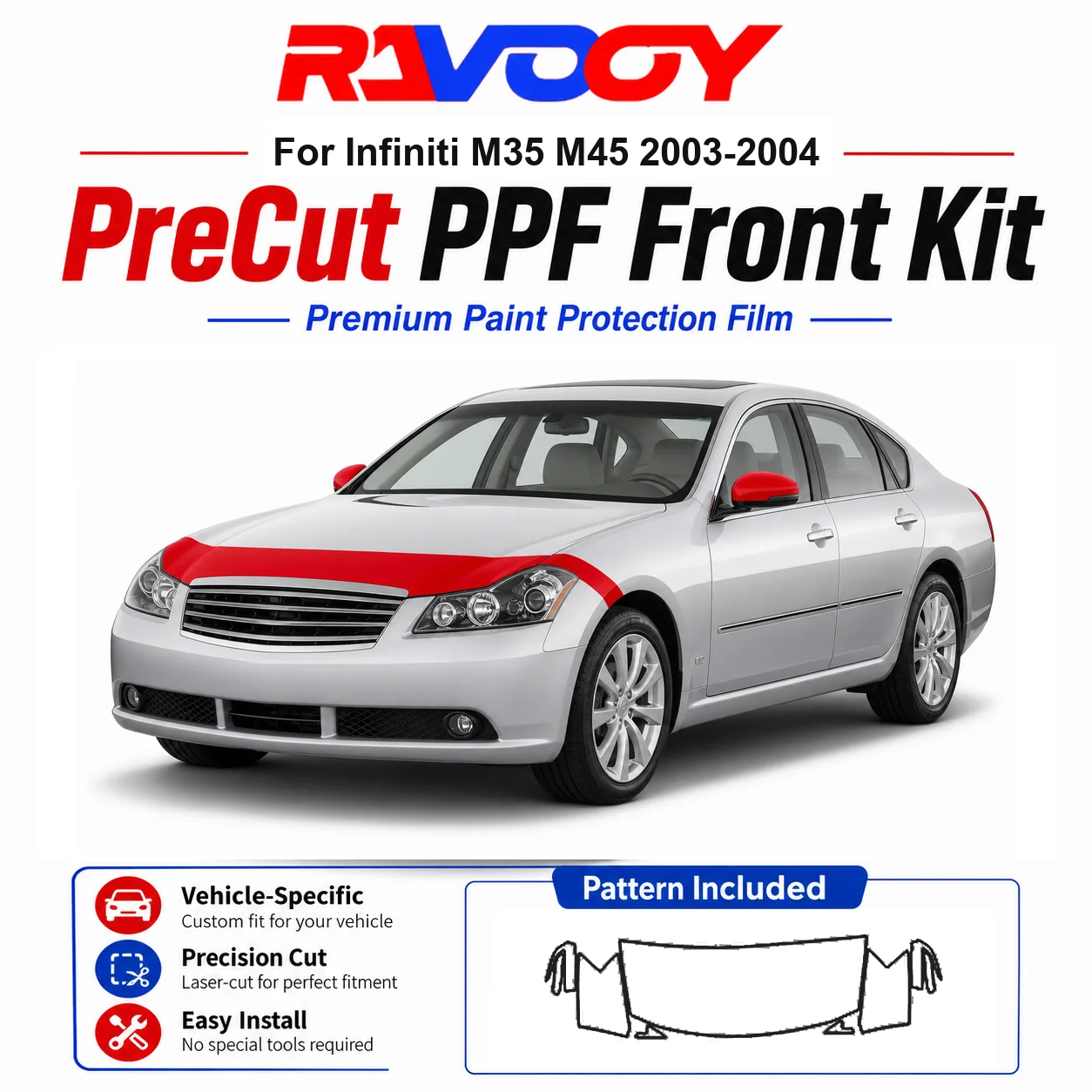 8.5mil TPU Precut PPF Kit For Infiniti M35 M45 2003-2004 - Hood, Fenders & Mirror Set - Self-Healing Clear Bra Film
8.5mil TPU Precut PPF Kit For Infiniti M35 M45 2003-2004 - Hood, Fenders & Mirror Set - Self-Healing Clear Bra Film