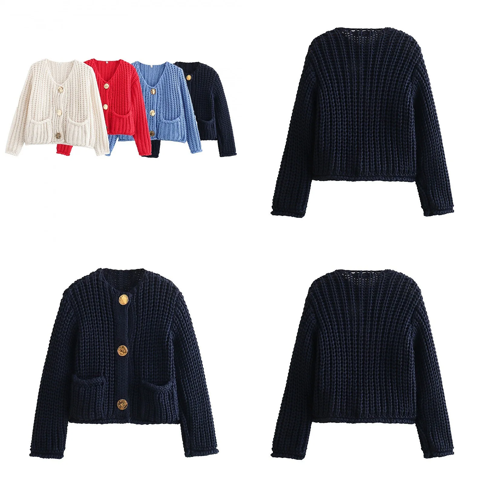 Women's Knit Cardigan Jacket, Solid Single Breasted Short Coat with Pockets, Chunky Knitwear Tops
Women's Knit Cardigan Jacket, Solid Single Breasted Short Coat with Pockets, Chunky Knitwear Tops