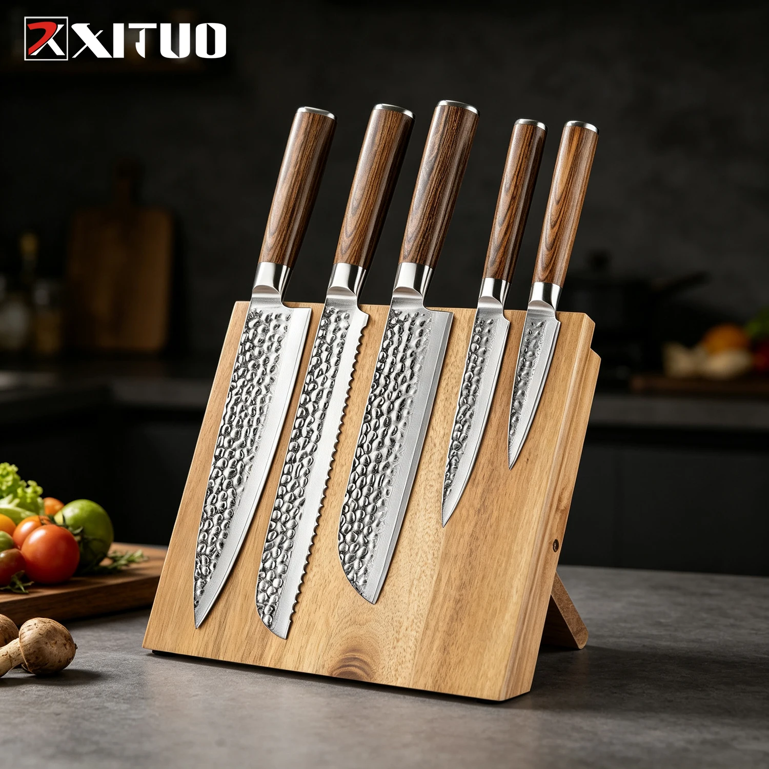 XITUO Damascus Kitchen Knife Set, 6-Piece Damascus Steel VG10 Chef Knife Set Sharp Blades with Wood Magnetic Knife Holder Block
XITUO Damascus Kitchen Knife Set, 6-Piece Damascus Steel VG10 Chef Knife Set Sharp Blades with Wood Magnetic Knife Holder Block