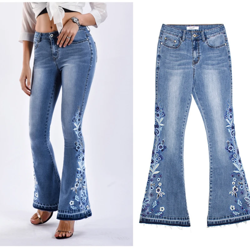 European Style Spring Summer Women Stretchy Embroidery Flower Flare Denim Trousers , Woman Ripped Tassel Jeans Pants
European Style Spring Summer Women Stretchy Embroidery Flower Flare Denim Trousers , Woman Ripped Tassel Jeans Pants