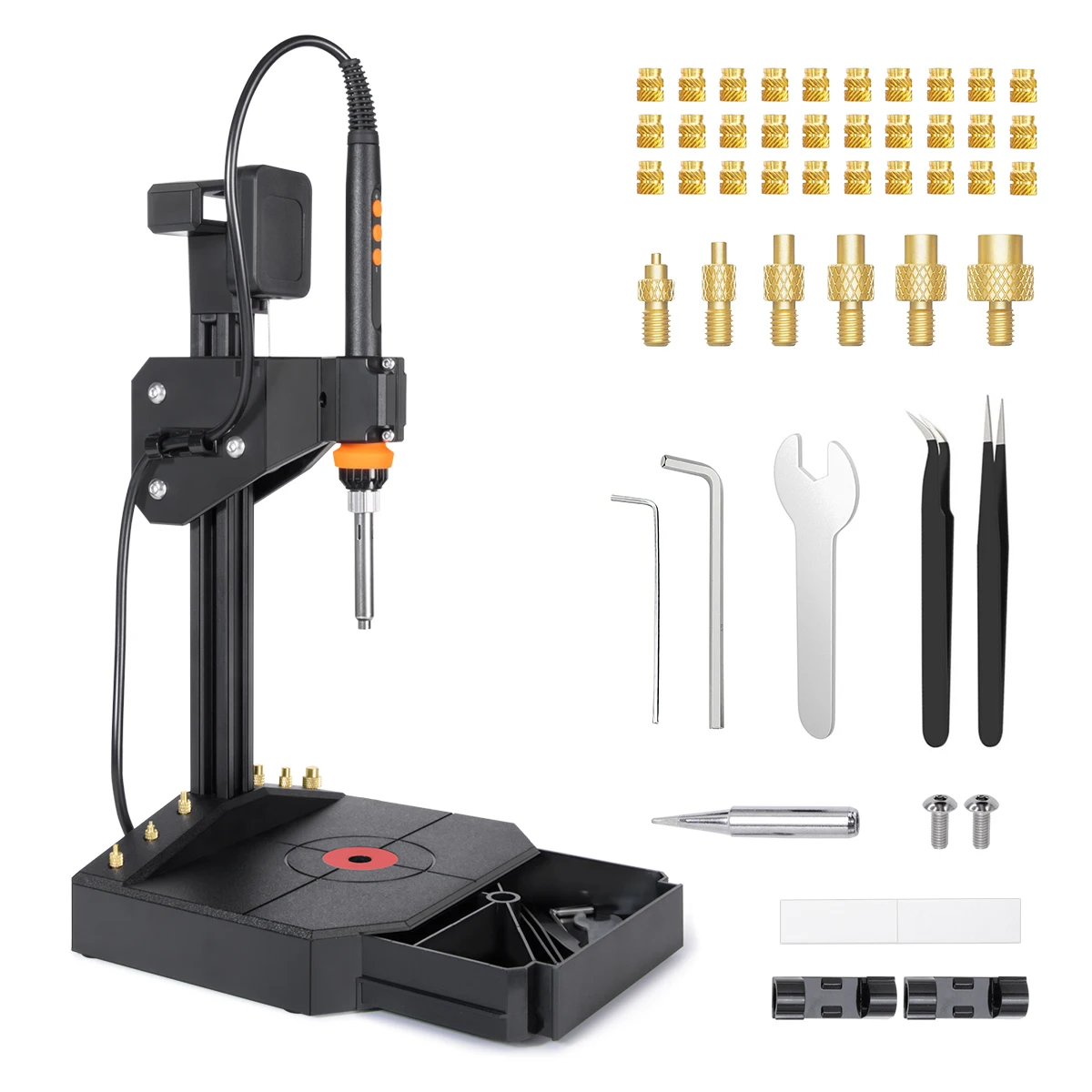 Vertical Heat Set Insert Tool Pressing Machine with 90W Soldering Iron, Heat Set Tips M2-M8,for 3D Printed Part
Vertical Heat Set Insert Tool Pressing Machine with 90W Soldering Iron, Heat Set Tips M2-M8,for 3D Printed Part