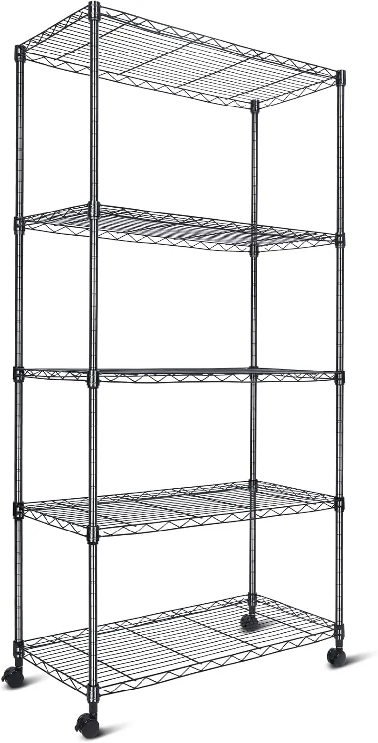 5-Tier Adjustable Shelving Unit with Wheels, 400 lbs per Shelf, Black, 30' L x 14' W x 60' H
5-Tier Adjustable Shelving Unit with Wheels, 400 lbs per Shelf, Black, 30' L x 14' W x 60' H