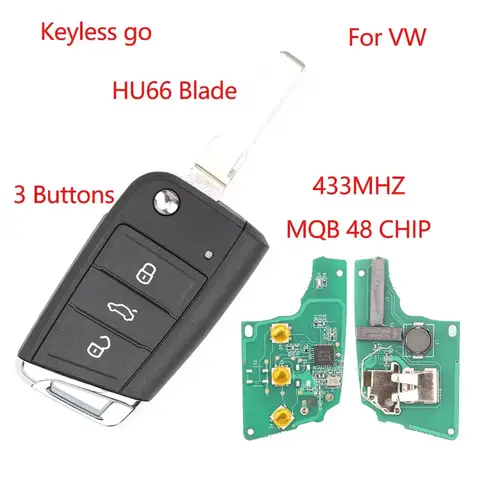 Xuri MQB48Chip 433MHz Flip Smart Remote Key for VW Seat Golf 7 MK7 Tiguan Touran Polo for Skoda Octavia A7 Proximity Card