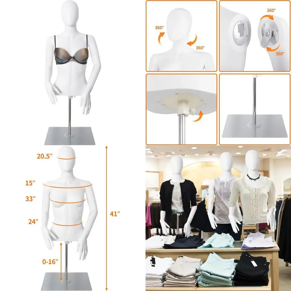 Регулируемый женский манекен-торс со съемной подставкой, высота 30-46 дюймов, белый, металлическое основание для устойчивости
Регулируемый женский манекен-торс со съемной подставкой, высота 30-46 дюймов, белый, металлическое основание для устойчивости