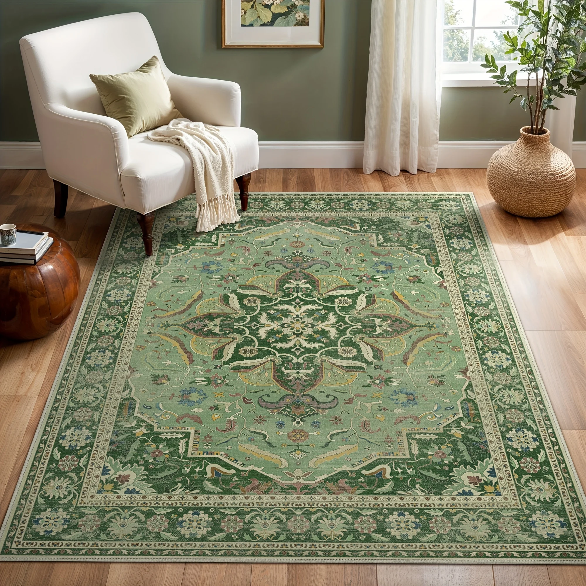 Large Machine Washable Non-Slip Area Mat - Ultra-Thin Low Pile Vintage Floral Boho Design, 100% Polyester Chenille, Sage Green for Living Room, Bedroom, Dining Room, Office - Easy Clean & Non-Shedding, Washable Area Mat
Large Machine Washable Non-Slip Area Mat - Ultra-Thin Low Pile Vintage Floral Boho Design, 100% Polyester Chenille, Sage Green for Living Room, Bedroom, Dining Room, Office - Easy Clean & Non-Shedding, Washable Area Mat