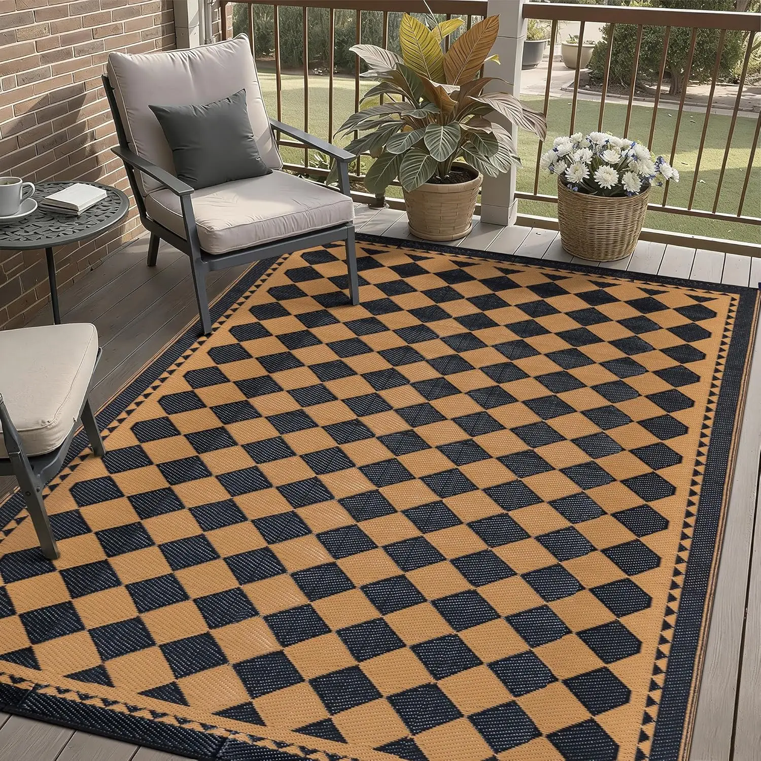 Outdoor Waterproof Rug 5'x8' Plastic Straw Rugs Washable Reversible Floor Mat Brown Plaid Carpet for Camping RV Deck Entryanc
Outdoor Waterproof Rug 5'x8' Plastic Straw Rugs Washable Reversible Floor Mat Brown Plaid Carpet for Camping RV Deck Entryanc
