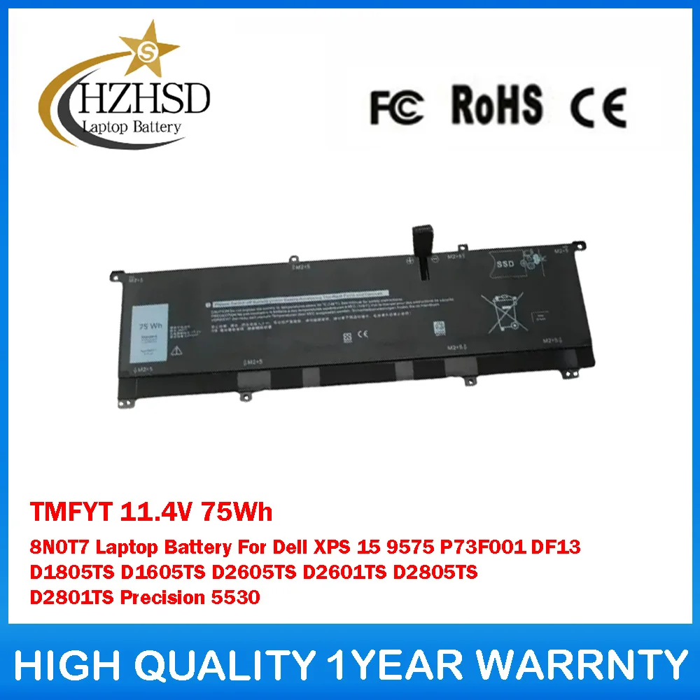 TMFYT 11.4V 75Wh 8N0T7 Laptop Battery For Dell XPS 15 9575 P73F001 DF13 D1805TS D1605TS D2605TS D2601TS D2805TS D2801TS
TMFYT 11.4V 75Wh 8N0T7 Laptop Battery For Dell XPS 15 9575 P73F001 DF13 D1805TS D1605TS D2605TS D2601TS D2805TS D2801TS