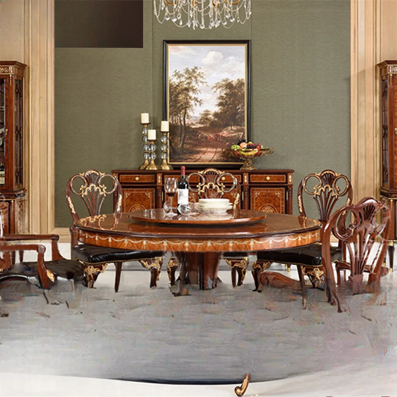 Alexander furniture shell inlaid British restaurant European and American style solid wood with turntable round dining table
Alexander furniture shell inlaid British restaurant European and American style solid wood with turntable round dining table