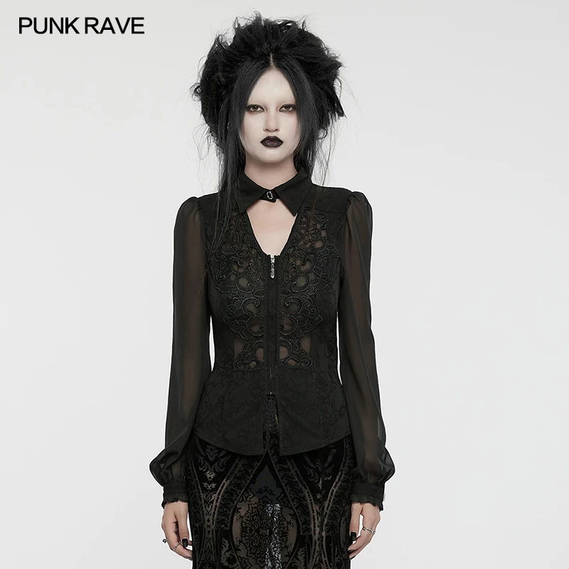 PUNK RAVE Women's Gothic Dark Floral Hollow Out Chiffon Shirt Noble Palace Style Adjustable Drawstring Back Waist Tops WY1635
PUNK RAVE Women's Gothic Dark Floral Hollow Out Chiffon Shirt Noble Palace Style Adjustable Drawstring Back Waist Tops WY1635