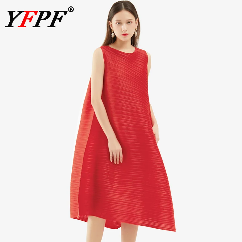 YFPF Miyake Pleated Summer Dress For Women Fashion Sleeveless Solid Color Asymmetric A Line Loose Dresses 2025 New Clothing
YFPF Miyake Pleated Summer Dress For Women Fashion Sleeveless Solid Color Asymmetric A Line Loose Dresses 2025 New Clothing