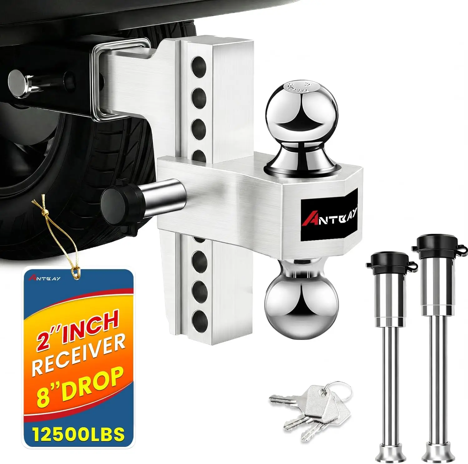 Adjustable Truck Hitch with 8-Inch Drop/Rise, Dual Ball Mount for 2-Inch Receiver, Heavy-Duty Aluminum Towing up to 12,500 LBS
Adjustable Truck Hitch with 8-Inch Drop/Rise, Dual Ball Mount for 2-Inch Receiver, Heavy-Duty Aluminum Towing up to 12,500 LBS