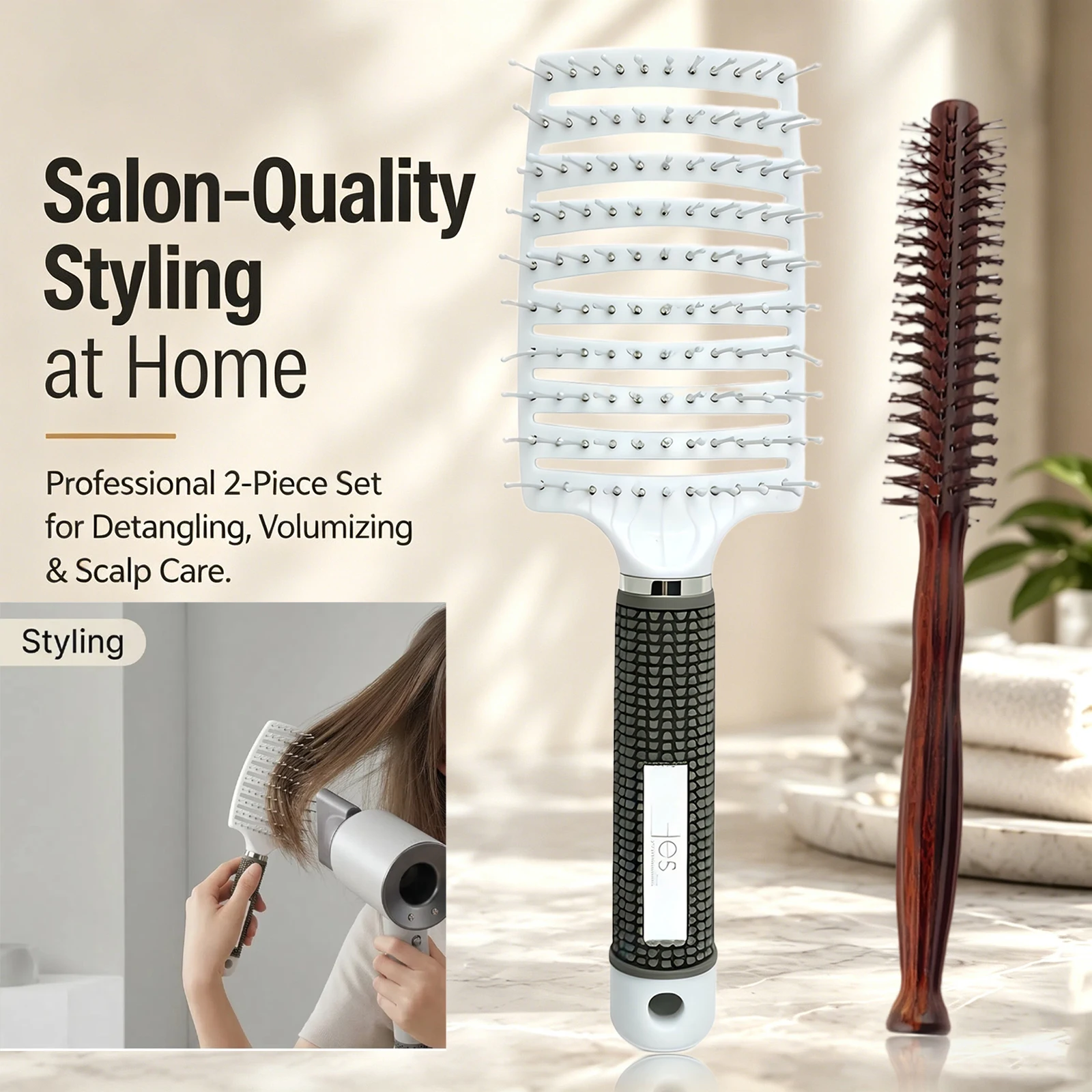 2PCS Set Hairdressing Comb Hollow Vented Curved Comb Round Straight Curly Hair Volumizing Brush Scalp Massage Detangling Brush
2PCS Set Hairdressing Comb Hollow Vented Curved Comb Round Straight Curly Hair Volumizing Brush Scalp Massage Detangling Brush