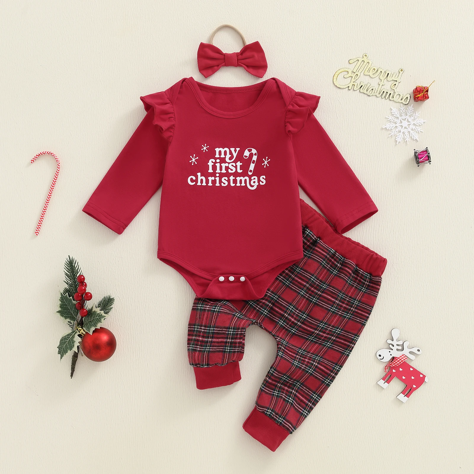 SUNSIOM комплекты одежды для маленьких девочек 0-18 месяцев, комбинезон с длинными рукавами и рождественскими буквами, клетчатые штаны и повязка на голову, наряды 
SUNSIOM комплекты одежды для маленьких девочек 0-18 месяцев, комбинезон с длинными рукавами и рождественскими буквами, клетчатые штаны и повязка на голову, наряды