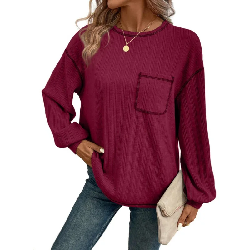 Women's Ribbed Sweater Solid Color Round Neck Pocket Pullover Long Slevee Fashion Versatile Knited Sweater
Women's Ribbed Sweater Solid Color Round Neck Pocket Pullover Long Slevee Fashion Versatile Knited Sweater