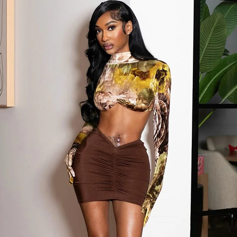 Sifreyr Women Fashion Short Printed Skirts Set Half High Collar Long Sleeve Exposed Umbilical Top Hip Wrapping Sexy Skirt Suit
Sifreyr Women Fashion Short Printed Skirts Set Half High Collar Long Sleeve Exposed Umbilical Top Hip Wrapping Sexy Skirt Suit