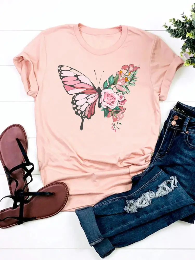 Flower Wing Butterfly Cute Women Basic Tee Fashion Print T Shirt Short Sleeve Ladies Graphic T-shirt Clothes Top Clothing 
Flower Wing Butterfly Cute Women Basic Tee Fashion Print T Shirt Short Sleeve Ladies Graphic T-shirt Clothes Top Clothing