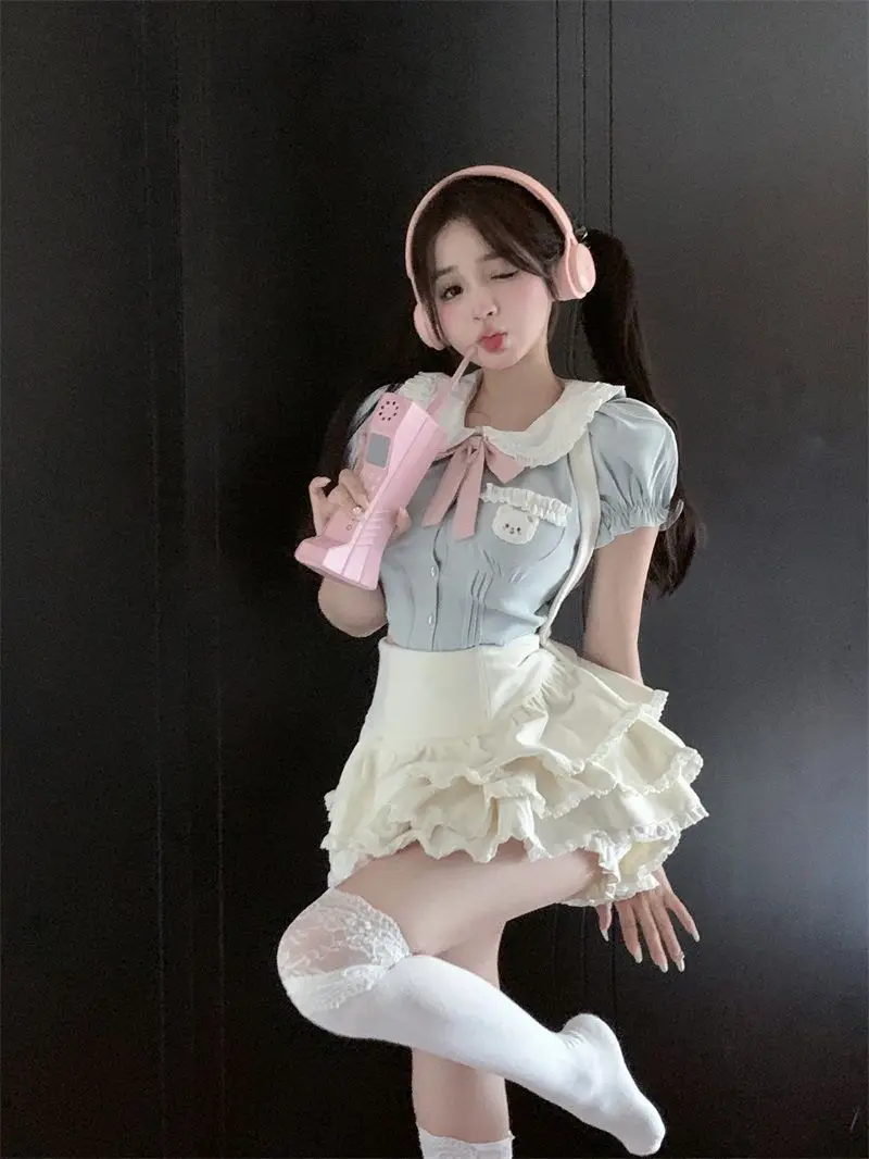 Hot Sweet Girls Two Piece Skirt Sets Short Puff Sleeve Slim Doll Shirt Tops + High Waist A Line Mini Shorts Skirt Female Outfits
Hot Sweet Girls Two Piece Skirt Sets Short Puff Sleeve Slim Doll Shirt Tops + High Waist A Line Mini Shorts Skirt Female Outfits