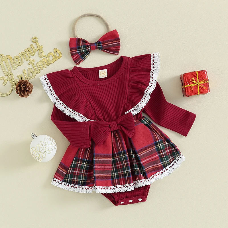 Infant Girls Rompers Dress Festive Outfit Tartan Patchwork Lace Trim Long Sleeve Skirt Hem Jumpsuits Baby Bodysuits for
Infant Girls Rompers Dress Festive Outfit Tartan Patchwork Lace Trim Long Sleeve Skirt Hem Jumpsuits Baby Bodysuits for