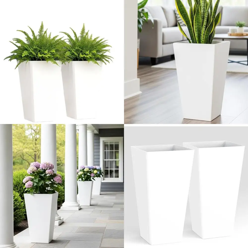 Набор из 2 больших белых высоких конических пластиковых кашпо с дренажем для использования в помещении и на улице – идеально подходят для веранды, патио, балкона
Набор из 2 больших белых высоких конических пластиковых кашпо с дренажем для использования в помещении и на улице – идеально подходят для веранды, патио, балкона