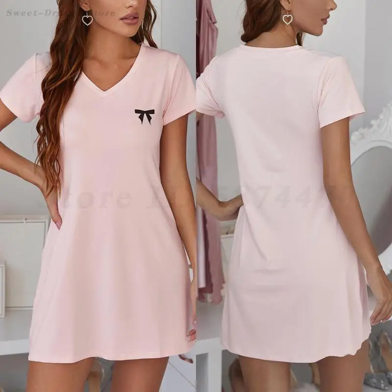 Summer Sexy V-Neck Nightgown Women's Mini Nightwear Intimate Lingerie Casual Short Sleeved Home Wear Pink Night Dress Sleepwear
Summer Sexy V-Neck Nightgown Women's Mini Nightwear Intimate Lingerie Casual Short Sleeved Home Wear Pink Night Dress Sleepwear