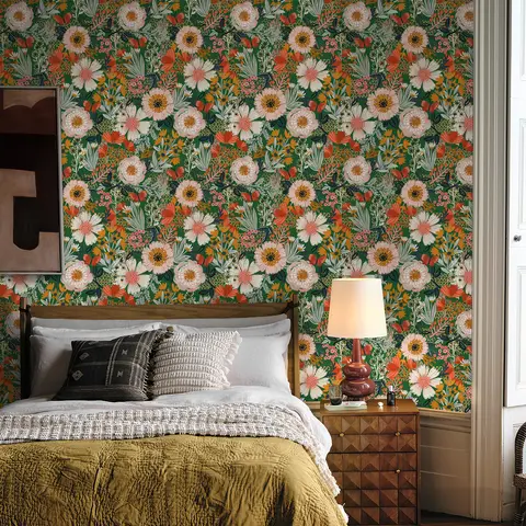 Fresh Boho Green Peel And Stick Wallpaper Chic Red Flower Self Adhesive Living Room Wall Decal Waterproof Cabinet Stickers