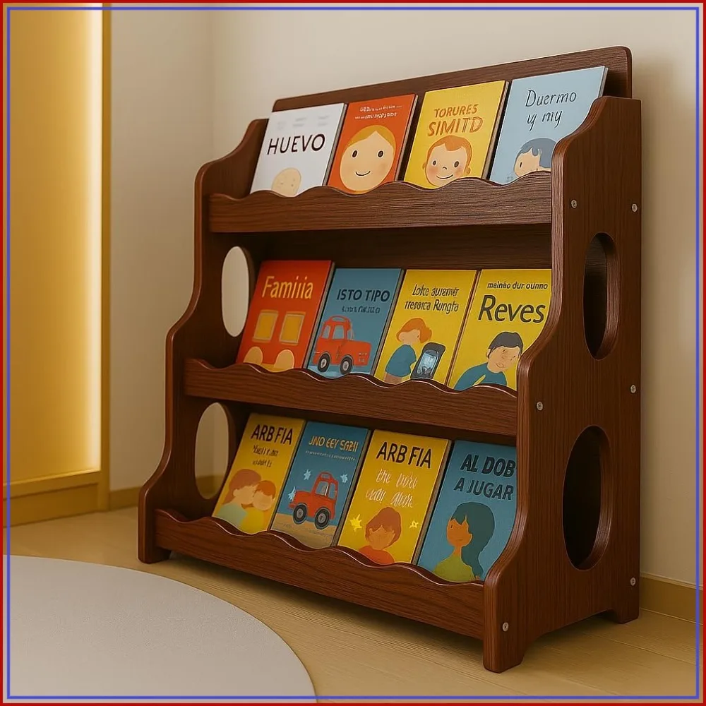 Wooden Bookshelf Dutch Design 3-Tier Scalloped Red Walnut Wood Grain Pattern
Wooden Bookshelf Dutch Design 3-Tier Scalloped Red Walnut Wood Grain Pattern