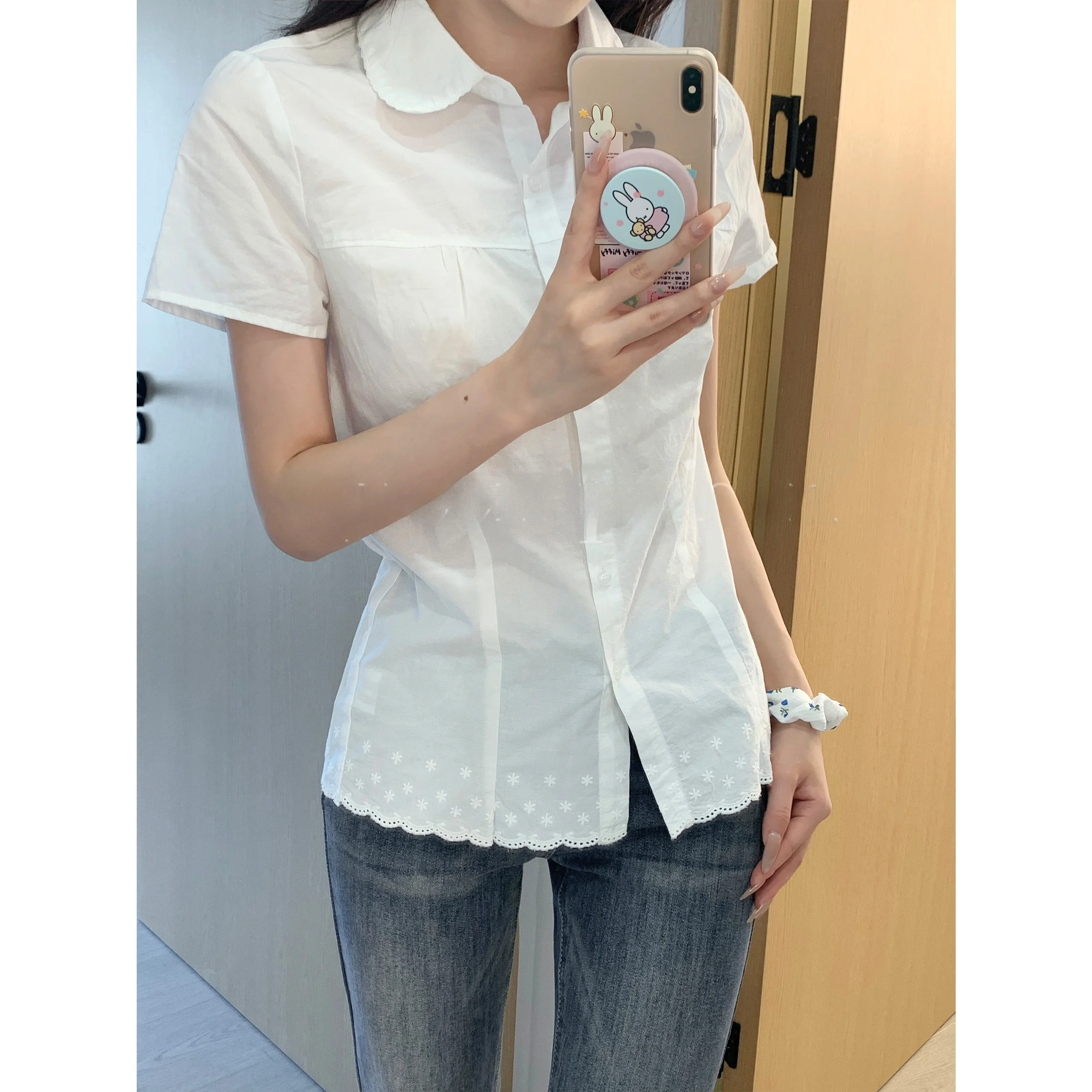 Slim Fit Short Sleeve Shirt Women's Summer Casual Style Floral Trim Collar Short Length Fashionable Inner Wear Shoulder Shirt
Slim Fit Short Sleeve Shirt Women's Summer Casual Style Floral Trim Collar Short Length Fashionable Inner Wear Shoulder Shirt