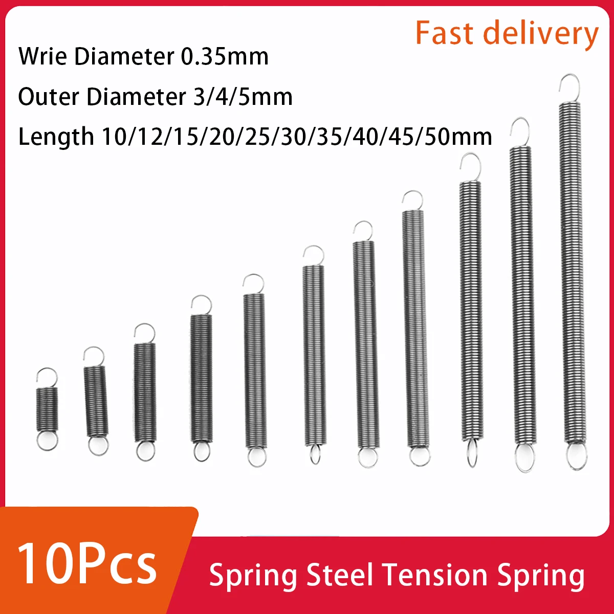 Spring Steel Small Spring Tension Spring with Hook Steel Miniature Soft Return Wire Dia 0.35Mm Outer Dia 3/4/5mm Length 10-50mm
Spring Steel Small Spring Tension Spring with Hook Steel Miniature Soft Return Wire Dia 0.35Mm Outer Dia 3/4/5mm Length 10-50mm