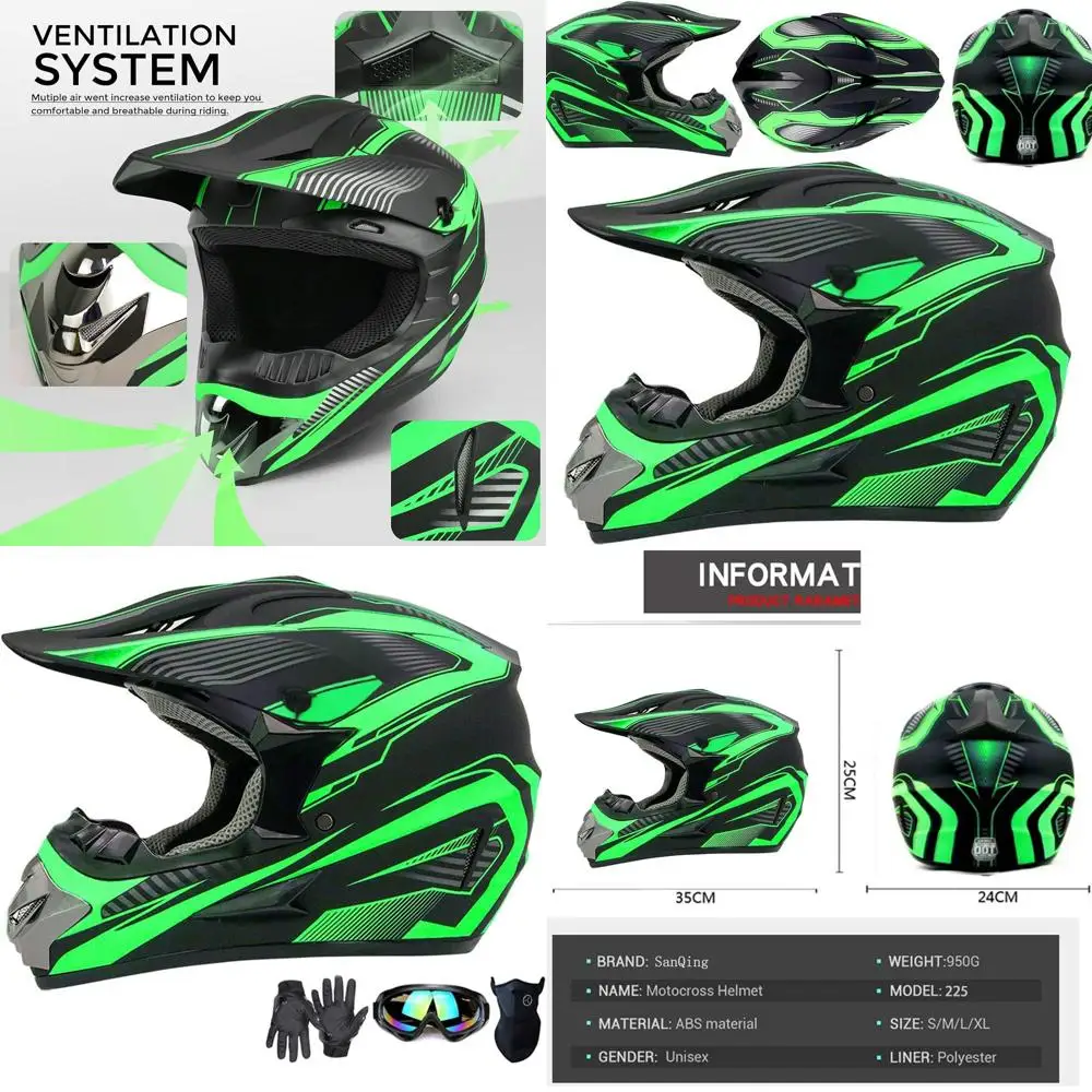 Youth & Adult Motocross Helmet Set with Gloves, Goggles, and Mask, DOT Certified, Green, Medium
Youth & Adult Motocross Helmet Set with Gloves, Goggles, and Mask, DOT Certified, Green, Medium