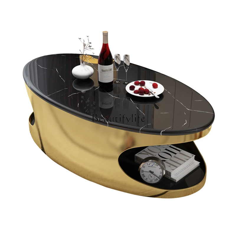 Oval light luxury marble coffee table creative stainless steel double storage tea table
Oval light luxury marble coffee table creative stainless steel double storage tea table