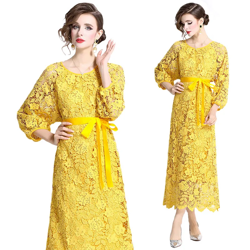 Elegant Women Luxury Crochet Flower Hollow Out Lace Dresses Ribbon Bandage Belt Loose Waist Wedding Party Prom Long Vestidos
Elegant Women Luxury Crochet Flower Hollow Out Lace Dresses Ribbon Bandage Belt Loose Waist Wedding Party Prom Long Vestidos