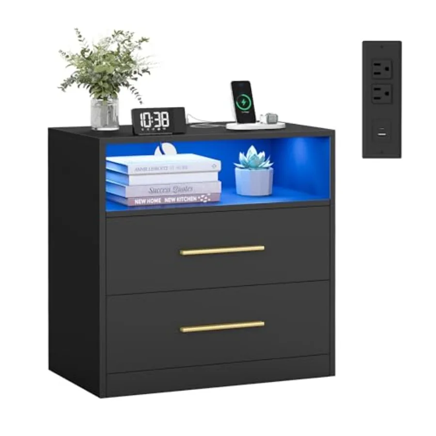 Custos Collection - 23.6 Inch Wide Nightstand with Charging Station, LED Lights, Night Stand, Side End Table with Drawers, Open
Custos Collection - 23.6 Inch Wide Nightstand with Charging Station, LED Lights, Night Stand, Side End Table with Drawers, Open