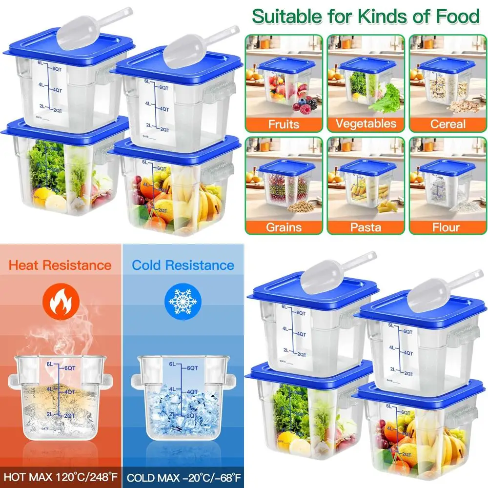 4 Pack 6 Quart Square Clear Plastic Storage Containers with Lids, Handles, and Scales for Kitchen & Dining (Blue)
4 Pack 6 Quart Square Clear Plastic Storage Containers with Lids, Handles, and Scales for Kitchen & Dining (Blue)
