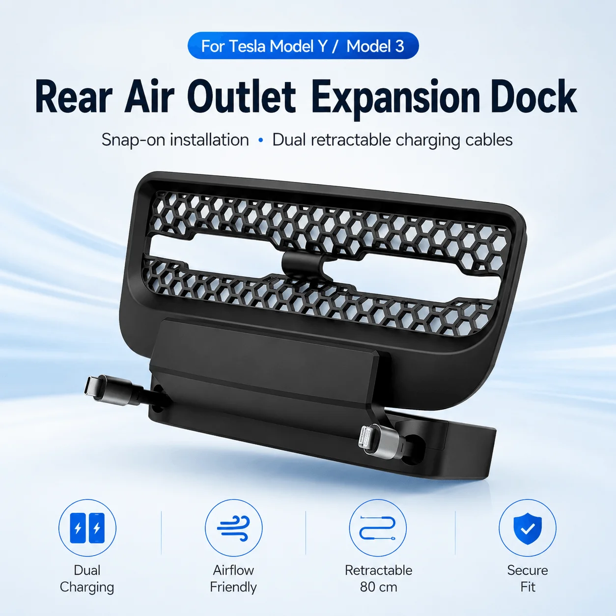 For Tesla Model 3 2021-2023 Model Y 2021-2024 Retractable Car Phone Charger Rear Air Outlet USB Extender Docking Station
For Tesla Model 3 2021-2023 Model Y 2021-2024 Retractable Car Phone Charger Rear Air Outlet USB Extender Docking Station
