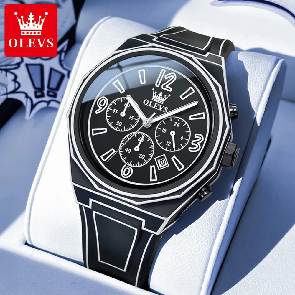 OLEVSMens модные кварцевые часы в стиле манга с силиконовым ремешком, водостойкие светящиеся наручные часы с хронографом, оригинальный дизайн 5622 
OLEVSMens модные кварцевые часы в стиле манга с силиконовым ремешком, водостойкие светящиеся наручные часы с хронографом, оригинальный дизайн 5622