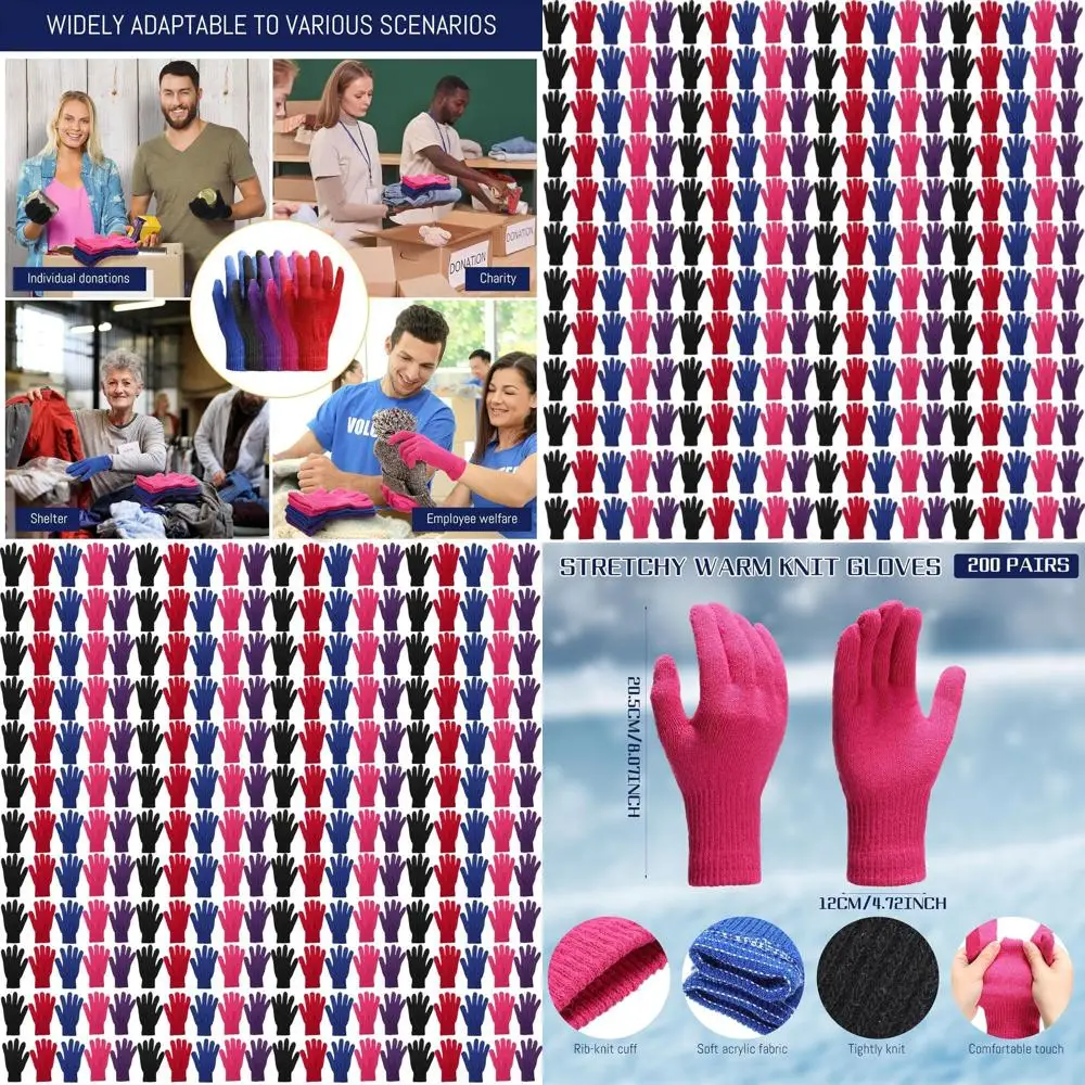 200 Pack Bulk Warm Knit Gloves for Winter - Perfect for Donations to the Homeless
200 Pack Bulk Warm Knit Gloves for Winter - Perfect for Donations to the Homeless