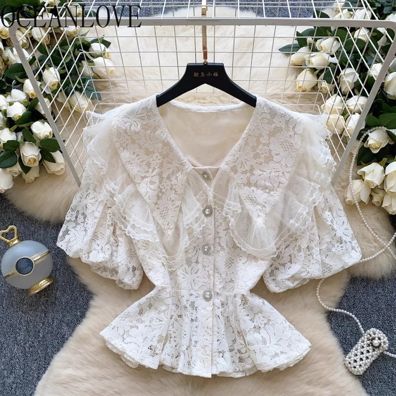 OCEANLOVE Lace Blouses Peter Pan Collar Sweet Spring Summer Puff Sleeve Women Shirts Korean Fashion Ruffles Blusas Mujer
OCEANLOVE Lace Blouses Peter Pan Collar Sweet Spring Summer Puff Sleeve Women Shirts Korean Fashion Ruffles Blusas Mujer