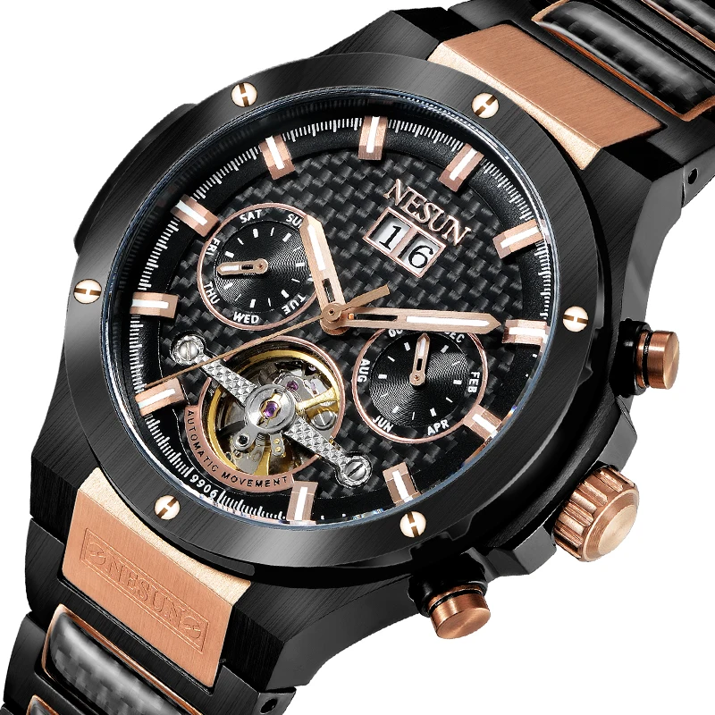 NESUN Luxury Automatic Men's Mechanical Watch Dual Skeleton Moon Phase Luminous Multi-function Clock N9906 Switzerland Brand
NESUN Luxury Automatic Men's Mechanical Watch Dual Skeleton Moon Phase Luminous Multi-function Clock N9906 Switzerland Brand