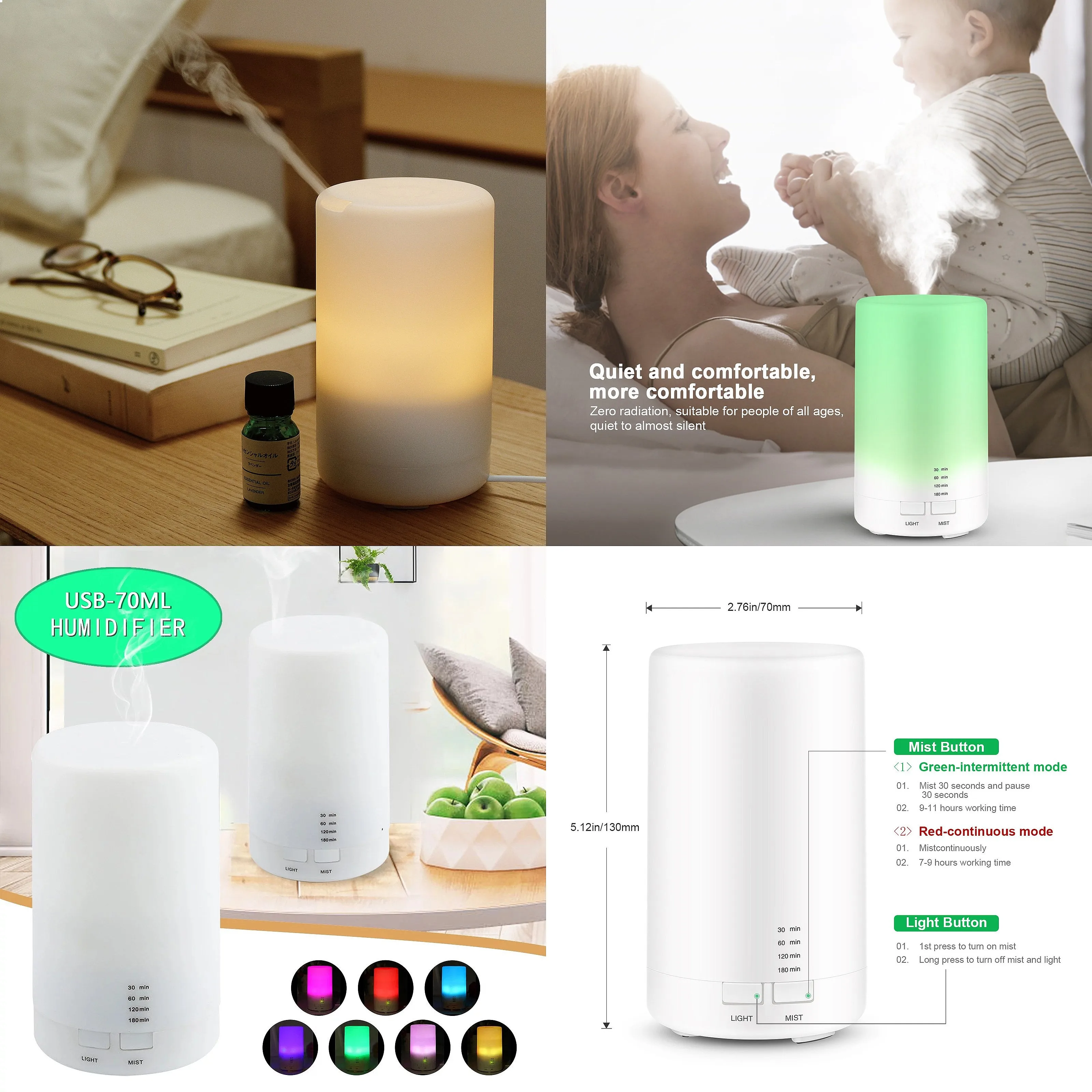 Ultrasonic Aromatherapy Diffuser USB Desktop Essential Oil Humidifier 7 Color Light
Ultrasonic Aromatherapy Diffuser USB Desktop Essential Oil Humidifier 7 Color Light