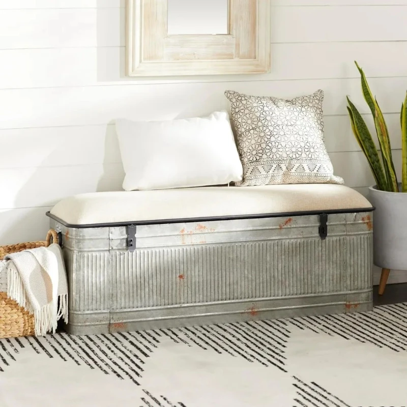 Galvanized Metal Storage Bench with Cream Burlap Seat for Entryway, 50 x 16 x 18, Gray
Galvanized Metal Storage Bench with Cream Burlap Seat for Entryway, 50 x 16 x 18, Gray