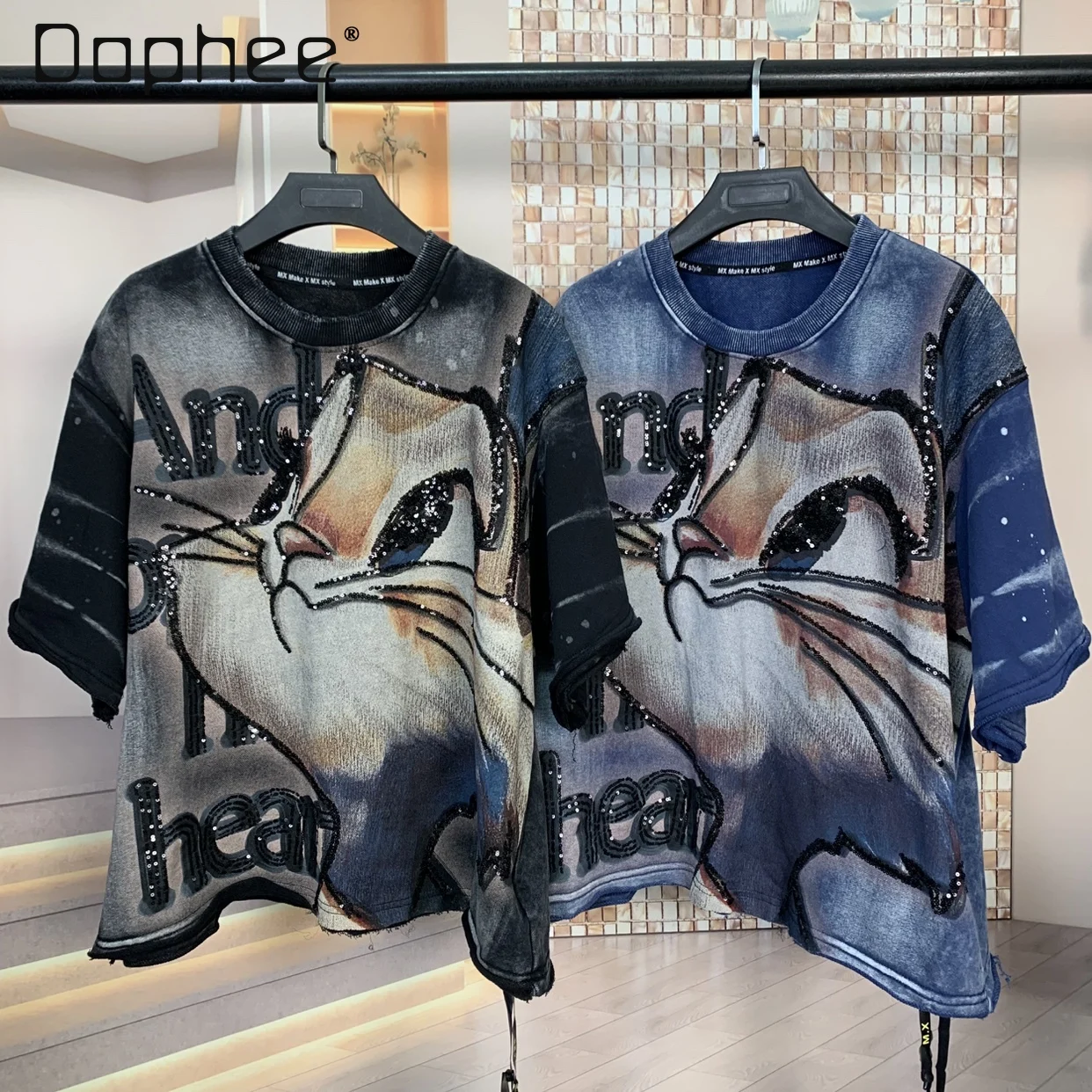 Trendy Brand Rabbit Cartoon Short Sleeve T-shirt Fashion Heavy Industry Printing Sequin Cotton T-shirt Autumn Winter Loose Top
Trendy Brand Rabbit Cartoon Short Sleeve T-shirt Fashion Heavy Industry Printing Sequin Cotton T-shirt Autumn Winter Loose Top