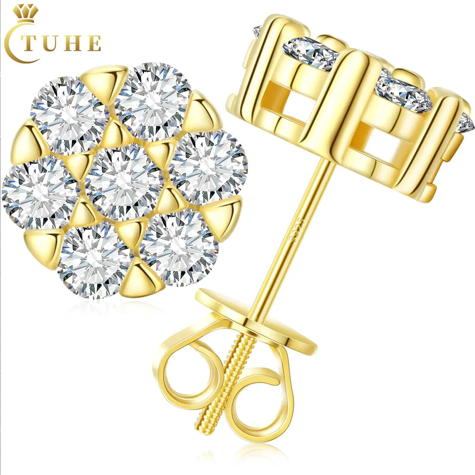 Pass Diamond Tester Moissanite Flower Stud Earrings Fashion Mens 925 Sterling Silver Lab VVS Mossanite Honeycomb Ear Stud
Pass Diamond Tester Moissanite Flower Stud Earrings Fashion Mens 925 Sterling Silver Lab VVS Mossanite Honeycomb Ear Stud