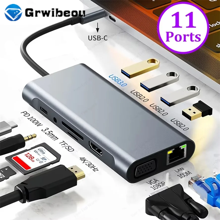 11-в-1 4K USB C 3.0 HUB Type C — HDMI-совместимый адаптер USB 3.0 Type-C HUB Dock PD 87 Вт USB C Splitter для MacBook Pro Air
11-в-1 4K USB C 3.0 HUB Type C — HDMI-совместимый адаптер USB 3.0 Type-C HUB Dock PD 87 Вт USB C Splitter для MacBook Pro Air