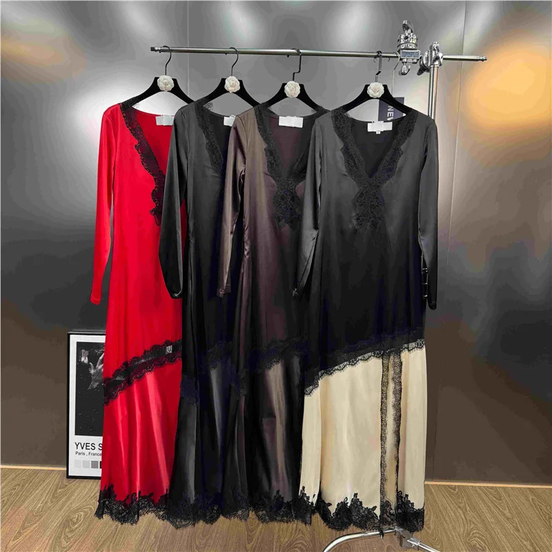 2025 Autumn French Retro Satin Dress - V-Neck Lace Trim Split Hem Long Sleeve Unique Style
2025 Autumn French Retro Satin Dress - V-Neck Lace Trim Split Hem Long Sleeve Unique Style